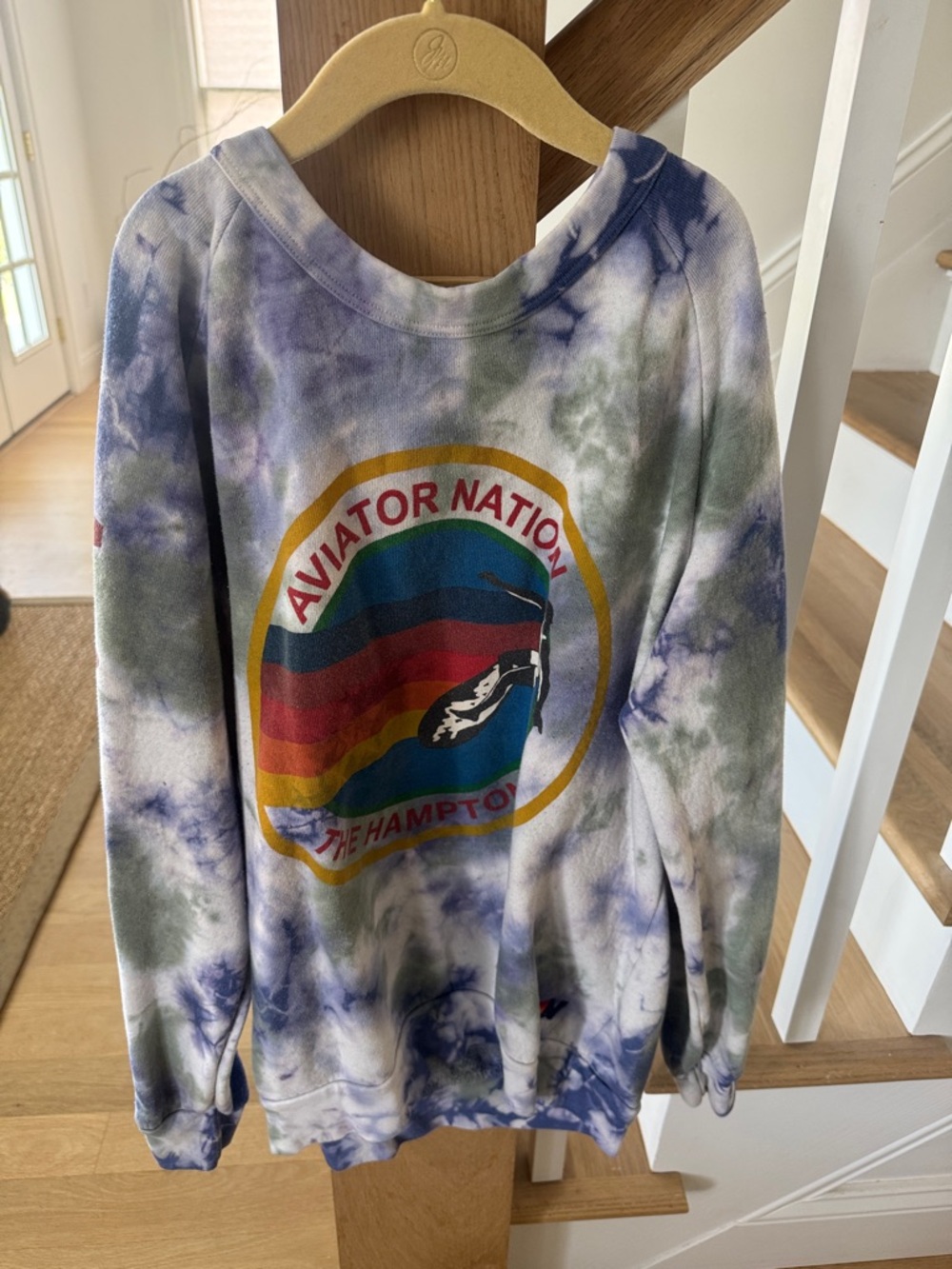 Aviator Nation Tie-Dye Logo Sweatshirt in Blue, Green & White Size Medium Womens